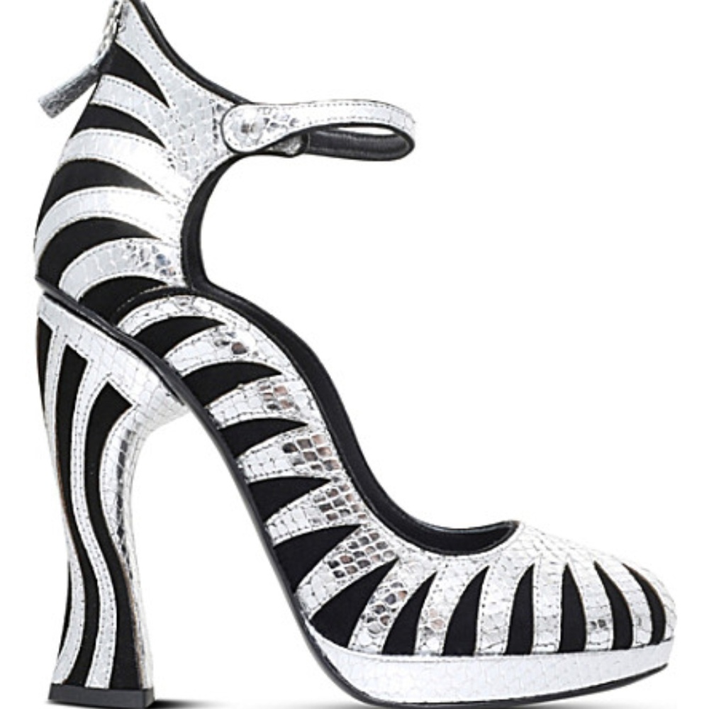 RODARTE Zebra print leather Mary Jane heels